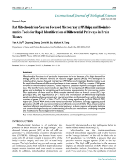 Rat Mitochondrion-Neuron Focused Microarray (Rmnchip) and Bioinfor- Matics Tools for Rapid Identification of Differential Pathways in Brain Tissues Yan A