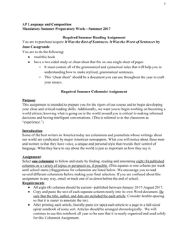 AP Language and Composition Mandatory Summer Preparatory Work—Summer 2017