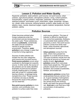 Lesson 2. Pollution and Water Quality Pollution Sources