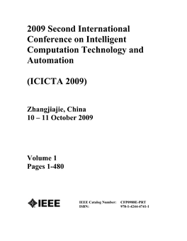 2009 Second International Conference on Intelligent Computation Technology and Automation