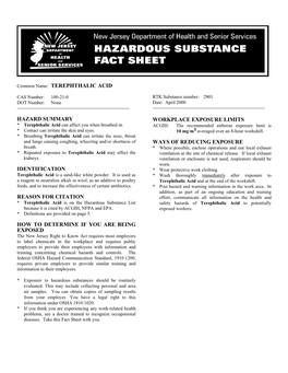 Common Name: TEREPHTHALIC ACID HAZARD SUMMARY