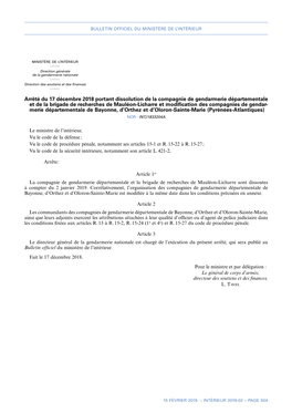 Arrêté Du 17 Décembre 2018 Portant Dissolution De La Compagnie De