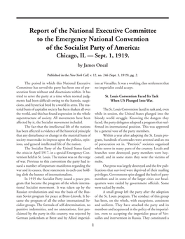 Report of the National Executive Committee to the Emergency National Convention of the Socialist Party of America: Chicago, IL — Sept