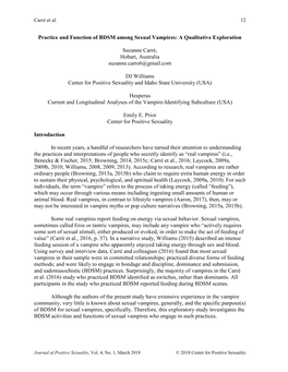 Practice and Function of BDSM Among Sexual Vampires: a Qualitative Exploration