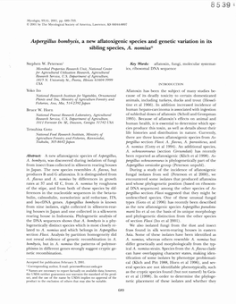Aspergillus Bombycis, a New Aflatoxigenic Species and Genetic Variation in Its Sibling Species, A