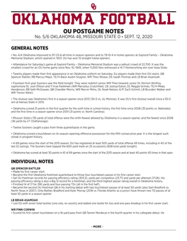 OKLAHOMA FOOTBALL OU POSTGAME NOTES No