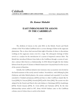 Calabash a JOURNAL of CARIBBEAN ARTS and LETTERS Vol 4, Num 1 / Spring-Summer 2006