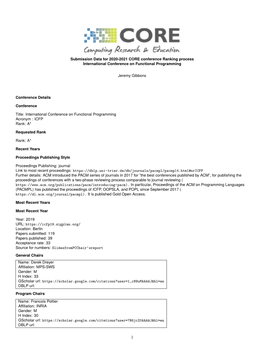 Submission Data for 2020-2021 CORE Conference Ranking Process International Conference on Functional Programming