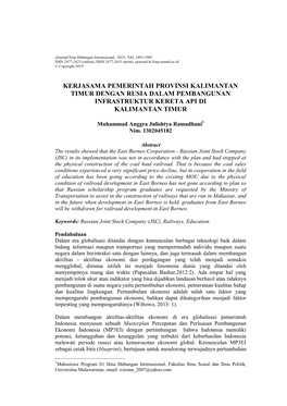 Kerjasama Pemerintah Provinsi Kalimantan Timur Dengan Rusia Dalam Pembangunan Infrastruktur Kereta Api Di Kalimantan Timur