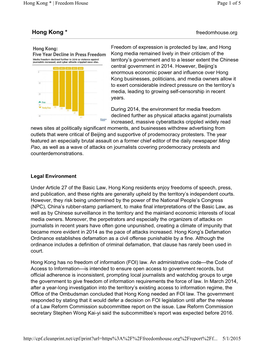 Hong Kong * | Freedom House Page 1 of 5