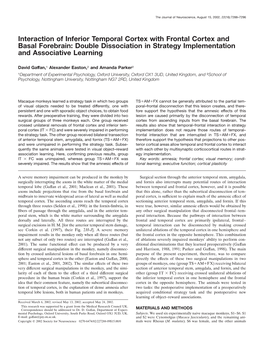 Interaction of Inferior Temporal Cortex with Frontal Cortex and Basal Forebrain: Double Dissociation in Strategy Implementation and Associative Learning