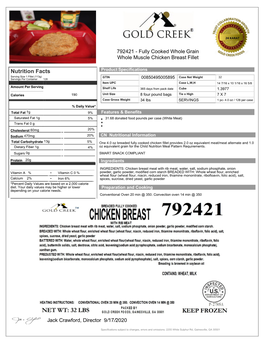 792421 - Fully Cooked Whole Grain Whole Muscle Chicken Breast Fillet