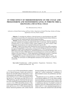 In Vitro Effect of Triiodothyronine on the Cyclic Amp, Progesterone and Testosterone Level in Porcine Theca, Granulosa and Luteal Cells