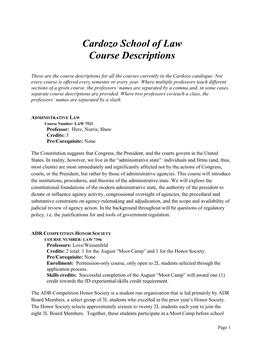 Cardozo School of Law Course Descriptions