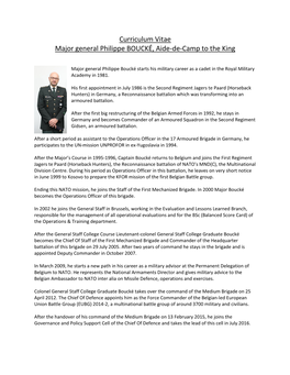 Curriculum Vitae Major General Philippe BOUCKÉ, Aide-De-Camp to the King