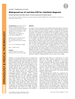 Widespread Use of Realtime PCR for Rickettsial Diagnosis