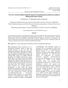 Two New Records of Plant Nematode Species from Pomegranate Gardens in Southern Khorasan Province of Iran