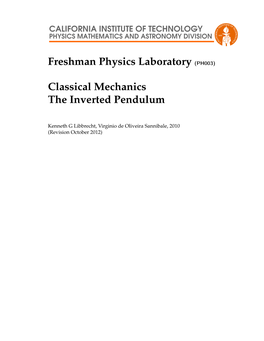 (PH003) Classical Mechanics the Inverted Pendulum