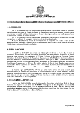 Enchente Em Santa Catarina, 2008: Relatório Da Situação Atual 25/11/2008 – 17H