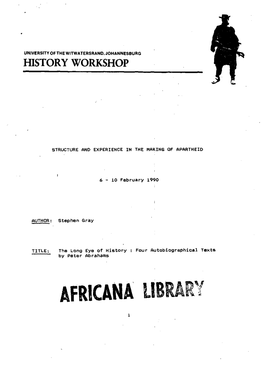 Africana the Long Eye of History: Four Autobiographical Texts by Peter Abrahams