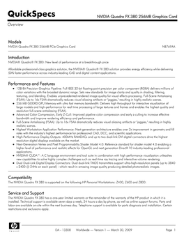 NVIDIA Quadro FX 380 256MB Graphics Card Overview