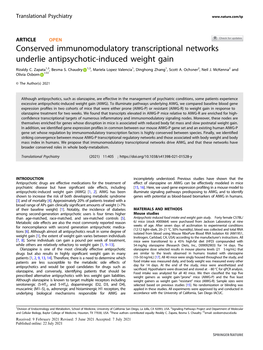 Conserved Immunomodulatory Transcriptional Networks Underlie Antipsychotic-Induced Weight Gain