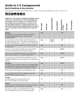 Guide to I-5 Campgrounds North Redding to Sacramento Shasta-Trinity National Forest Whiskeytown - Shasta-Trinity National Recreation Area - Shasta Unit C3p*Ñsr