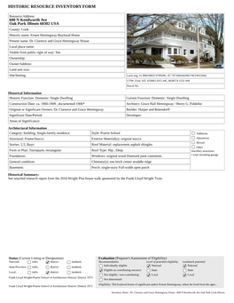 Historic Resource Inventory Form