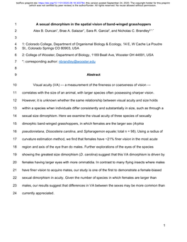 A Sexual Dimorphism in the Spatial Vision of Band-Winged Grasshoppers 2 Alex B