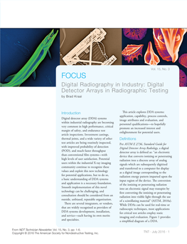 Digital Radiography in Industry: Digital Detector Arrays in Radiographic Testing by Brad Kraai