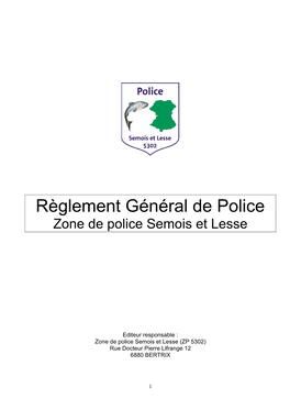 Règlement Général De Police Zone De Police Semois Et Lesse