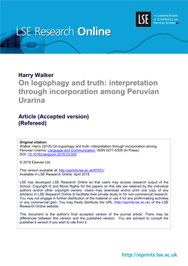 Interpretation Through Incorporation Among Peruvian Urarina