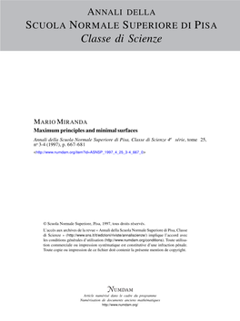 Maximum Principles and Minimal Surfaces Annali Della Scuola Normale Superiore Di Pisa, Classe Di Scienze 4E Série, Tome 25, No 3-4 (1997), P