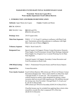 Marais Des Cygnes River Water Quality Impairment: Fecal Coliform Bacteria