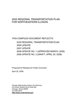 2030 Regional Transportation Plan for Northeastern Illinois