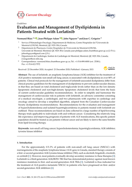 Evaluation and Management of Dyslipidemia in Patients Treated with Lorlatinib