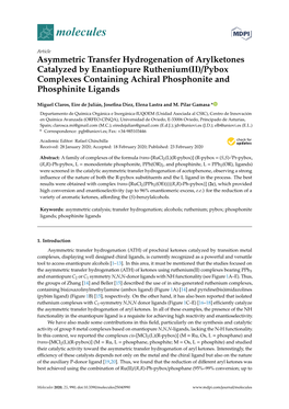 Asymmetric Transfer Hydrogenation of Arylketones Catalyzed by Enantiopure Ruthenium(II)/Pybox Complexes Containing Achiral Phosphonite and Phosphinite Ligands