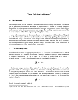 Vector Calculus Applicationsž 1. Introduction 2. the Heat Equation