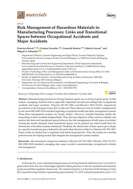 Risk Management of Hazardous Materials in Manufacturing Processes: Links and Transitional Spaces Between Occupational Accidents and Major Accidents