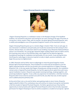 A Detailed Biography Orgyen Chowang Rinpoche Is a Meditation Master in the Nyingma Lineage of the Buddh