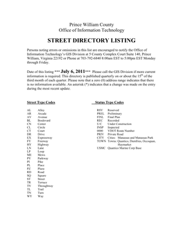 Street Directory Listing
