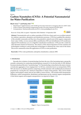 Carbon Nanotubes (Cnts): a Potential Nanomaterial for Water Purification