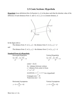 2.3 Conic Sections: Hyperbola ( ) ( ) ( )