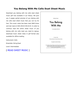 You Belong with Me Cello Duet Sheet Music