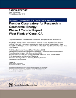 Frontier Observatory for Research in Geothermal Energy: Phase 1 Topical Report West Flank of Coso, CA