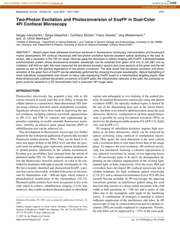 Two-Photon Excitation and Photoconversion of Eosfp in Dual-Color 4Pi Confocal Microscopy