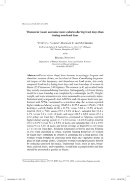 Women in Guam Consume More Calories During Feast Days Than During Non-Feast Days