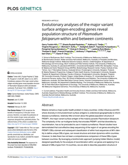 Evolutionary Analyses of the Major Variant Surface Antigen-Encoding Genes Reveal Population Structure of Plasmodium Falciparum Within and Between Continents