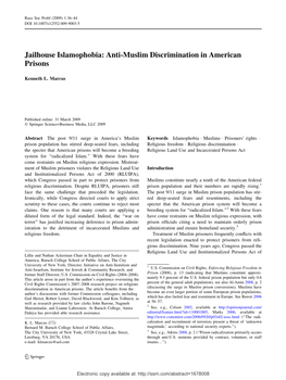 Jailhouse Islamophobia: Anti-Muslim Discrimination in American Prisons