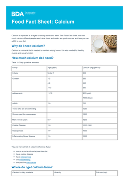 Food Fact Sheet: Calcium